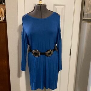 Panhandle Slim Blue Sheath Dress Long Sleeve Crew Neck